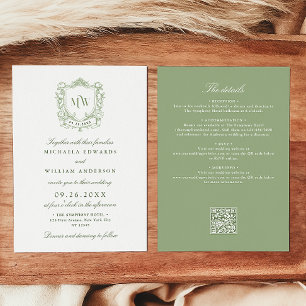 Convite Tudo Em Um Código QR de Casamento Monograma Crest 