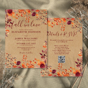 Convite Tudo Em Um Código QR de Casamento Rústico de Outon