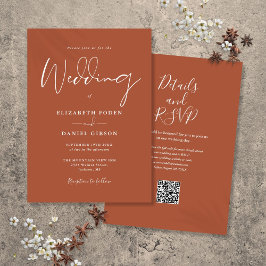 Convite Tudo em Um Código QR de Terracota Casamento