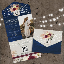Convite Tudo-em-Um Código QR Rustic Navy
