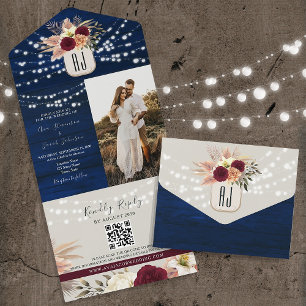 Convite Tudo-em-Um Código QR Rustic Navy
