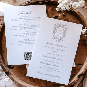 Convite Tudo Em Um Código QR Vintage Crest Casamento