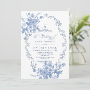 Convite Tudo em Um Elegância Flora Casamento Azul Francês
