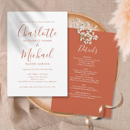 Convite Tudo Em Um Elegante Casamento Terracota Script