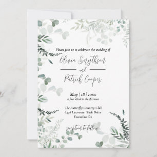 Convite Tudo em um, elegante eucalipto deixa Casamento Inv