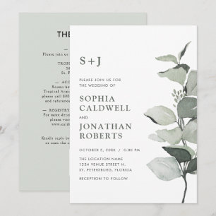 Convite Tudo em Um Eucalipto Elegante em Aquarela para Cas