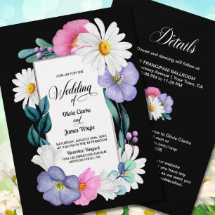 Convite Tudo em um Floral Rosa Púrpura no Casamento Negro