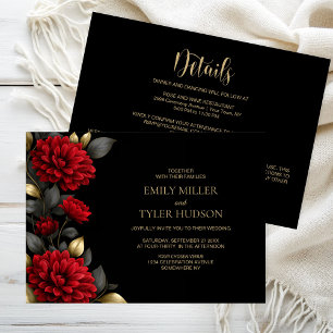 Convite Tudo em Um Floral Vermelho Casamento Preto