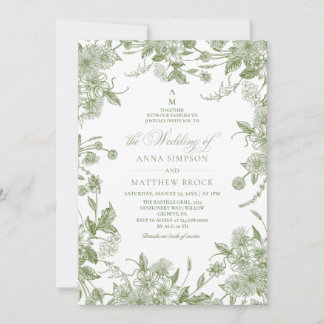Convite Tudo em um Francês Sage Florais Casamento