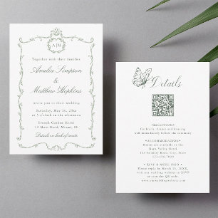 Convite Tudo em Um Moderno Clássico Casamento Verde Sage