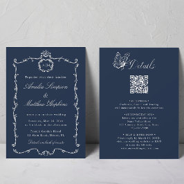 Convite Tudo em Um Moderno Clássico Francês Casamento Azul