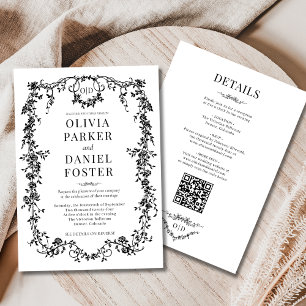 Convite Tudo em Um Monograma de Casamento Preto Vitoriano