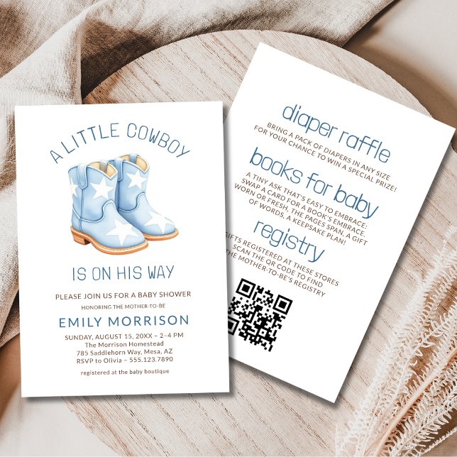 Convite Tudo em Um Pequeno Cowboy Código QR Chuveiro de Be (Criador carregado)