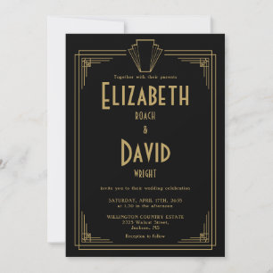 Convite Tudo Em Um Preto E Dourado Casamento Art Déco dos