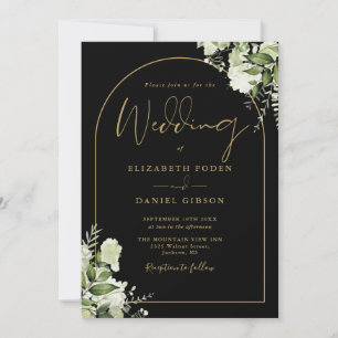Convite Tudo Em Um Preto E Dourado Floral Foto Casamento
