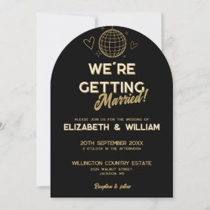 Convite Tudo Em Um Preto E Dourado Groovy Disco Casamento