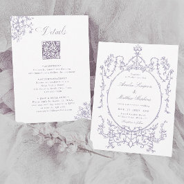 Convite Tudo em Um Quadro de Lavanda para Casamento