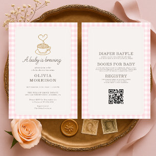 Convite Tudo em Um Rosa Bebê está Preparando Café Chá de B