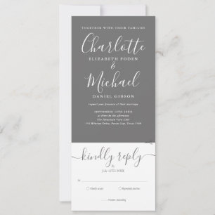 Convite Tudo Em Um Script Cinza E Branco Casamento