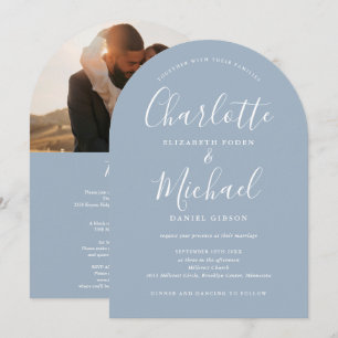 Convite Tudo em um Script Foto Pó Azul Arco Casamento