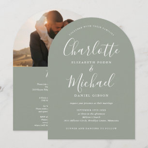 Convite Tudo em um Script Foto Sage Green Arch Casamento