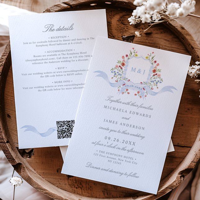 Convite Tudo Em Um Símbolo Regency Aquarela QR Casamento (Criador carregado)