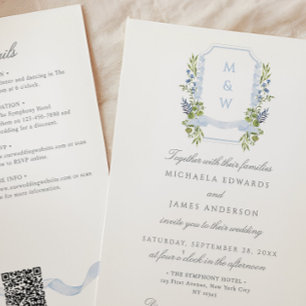 Convite Tudo Em Um Símbolo Regency Aquarela QR Casamento