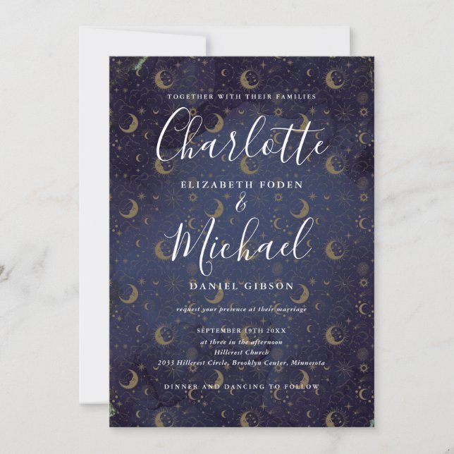 Convite Tudo Em Um Simples Casamento Celestial De Lua E Es (Frente)