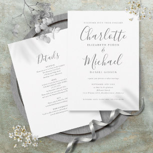 Convite Tudo Em Um Simples Script Elegante Casamento