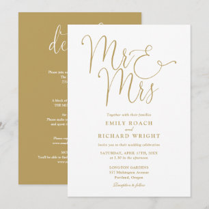 Convite Tudo Em Um Sr E Sra Elegante Casamento Dourado