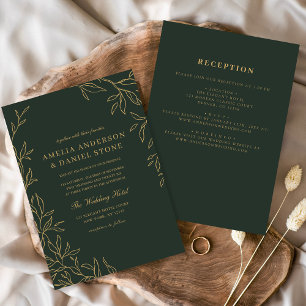 Convite Tudo em Um Verde Dourado Folha Mínima Casamento