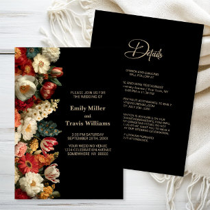 Convite Tudo em Um Vibrante Floral Preto para Casamento