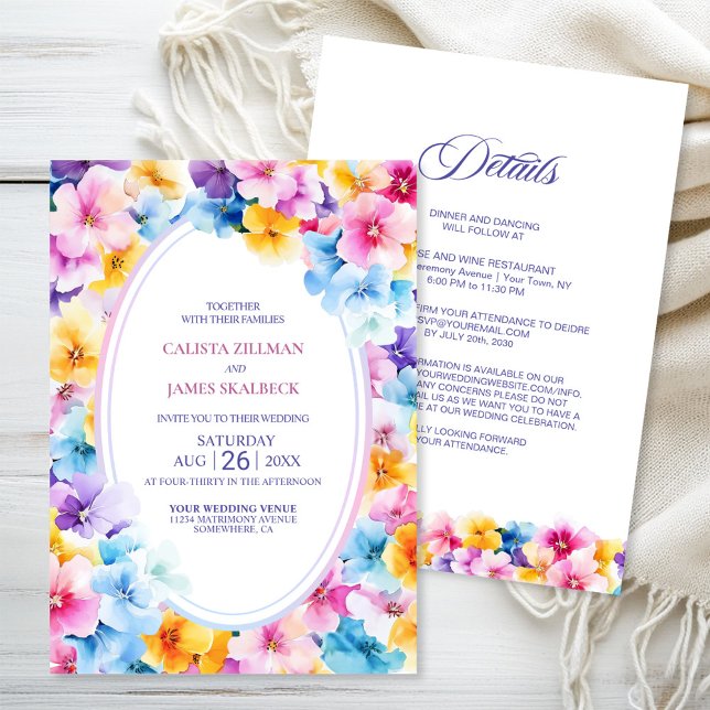 Convite Tudo em Uma Cor Floral Oval Casamento (Criador carregado)