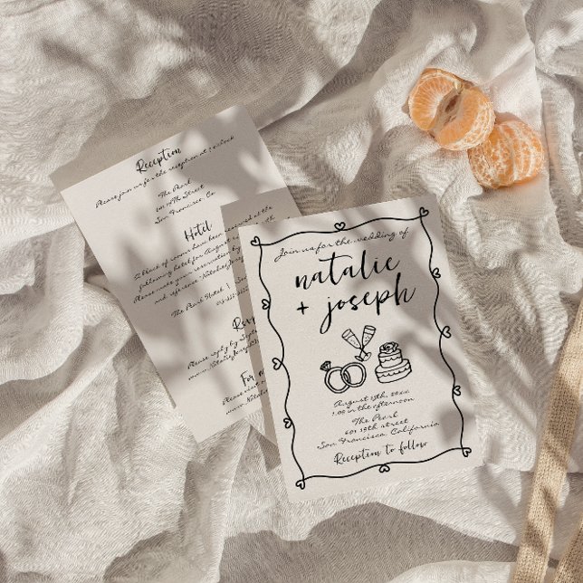 Convite Tudo Em Uma Mão Escrita Desenhada Casamento Escrit (Criador carregado)