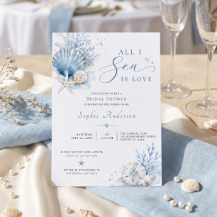 Convite Tudo o que Vejo é Amor Chá de Noiva Aquarela Azul