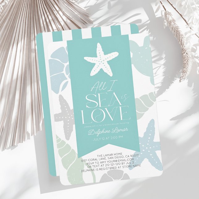 Convite Tudo o que Vejo é Amor Estrela do Mar Chá de Noiva (Criador carregado)