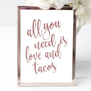 Convite Tudo o que você precisa é amor e tacos ouro rosa