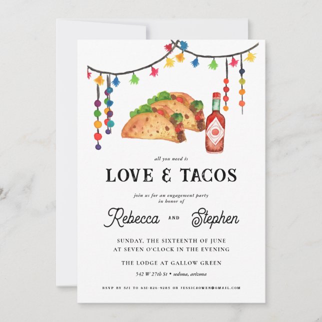 Convite Tudo o que Você Precisa É Amor & Tacos | Festa de  (Frente)