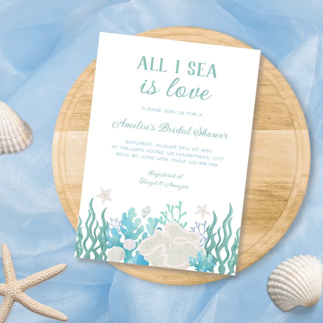 Convite Tudo Que Eu Mar É Amor Chá de panela De Praia (All I Sea Is Love Beach Ocean Bridal Shower Invitation)