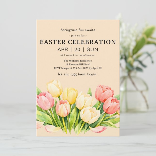 Convite Tulip Easter Celebration Invitation Flat Card (Em pé/Frente)