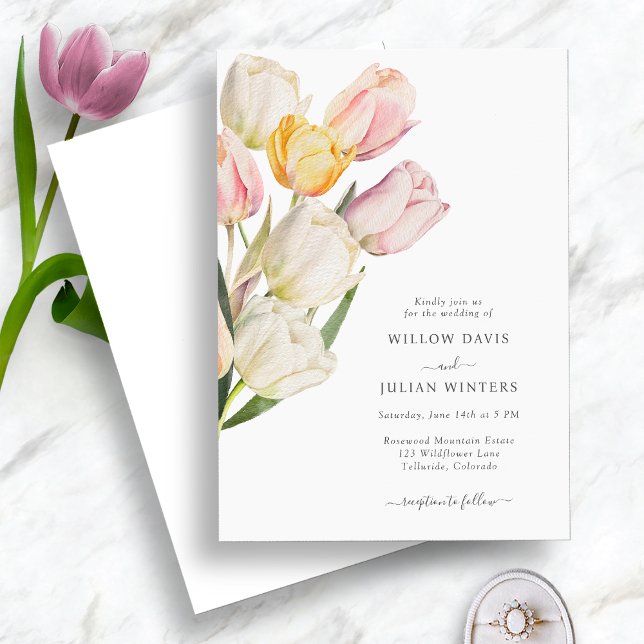 Convite Tulip Elegant Wedding (Elegant Watercolor Tulip Wedding Invitation by Painted Paperie
)
