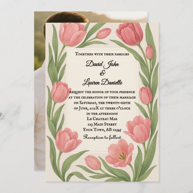 Convite Tulip Ever After Photo Wedding Invitation (Frente/Verso)