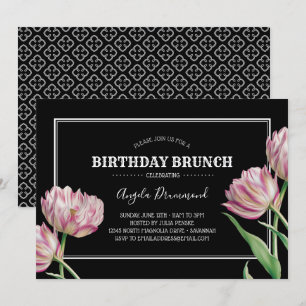 Convite Tulip Flower Birthday Brunch Black