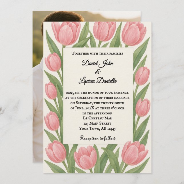 Convite Tulip Together Photo Wedding Invitation (Frente/Verso)