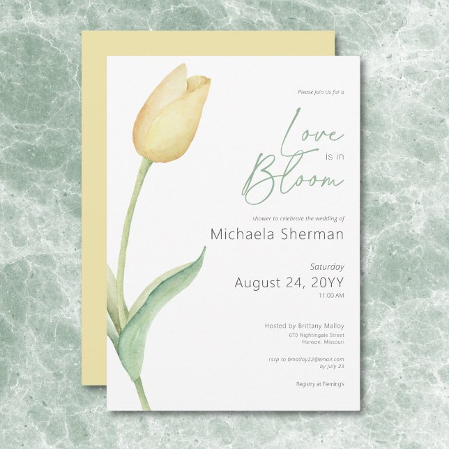 Convite Tulipa Amarela Moderna Com Amor A Chá De Sangue (Modern Yellow Tulip Love In Bloom Shower Invitation)