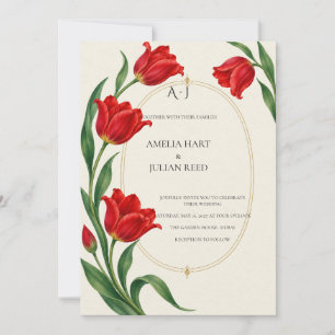 Convite Tulipa Botânica Escarlate Vibrante Casamento