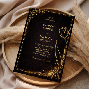 Convite Tulipa Brilho Ouro Luxo