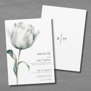 Convite Tulipa Elegante Floral Branco Casamento