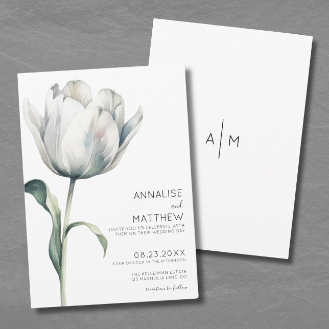 Convite Tulipa Elegante Floral Branco Casamento (Spring Tulip Elegant Modern White Floral Wedding Invitation)