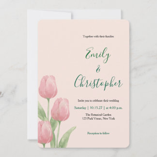 Convite Tulipa Floral de Primavera em Aquarela Rosa Suave